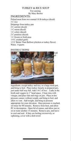 the recipe for turkey and rice soup is shown in this brochure with instructions