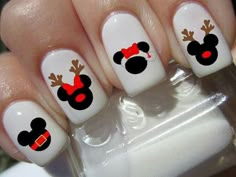 Minnie Nails, Mouse Nail Art, Disney Halloween Nails, Disney Christmas Nails, Mickey Nails, Mauve Nails, Cute Christmas Nails, Christmas Gel Nails