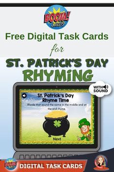 the st patrick's day rhyming game is displayed on a computer screen