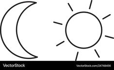 a black and white drawing of the sun and moon