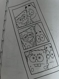 a drawing of spongebob faces on a piece of paper