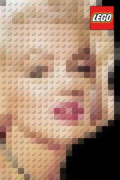 the face of a woman made out of legos is shown in this image, and it