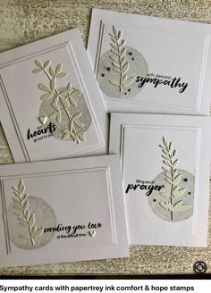 three cards that have been made to look like leaves on them, and the words sympathy are