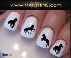 Horse Nail Decal Silhouette by NAILTHINS Horses nail art designs Supernatural Nails, Dog Nail Art, Silhouette Nails, Nail Decals Designs, Football Nails