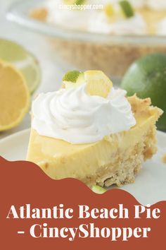 image Recipe: This Atlantic Beach Pie is a classic summer dessert. It's made with saltine cracker crumbs, condensed milk, and citrus juice for a tart and creamy taste. Topped with creamy whipped cream, it's sure to be a hit at your next backyard barbecue! Beach Pie, Atlantic Beach Pie, Saltine Cracker, Saltine Crackers, Citrus Juice, Atlantic Beach, Backyard Barbecue, Summer Dessert