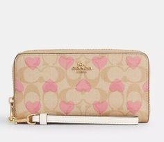 Top Rated NWT Coach Long Zip Around Wallet In Signature Canvas With Heart Print CQ147 Pink, Women's Accessories Coach Wallet, Signature Canvas, Heart Print, Top Rated, 4 H, Zip Around Wallet, Women's Accessories, Credit Card, Online Shopping