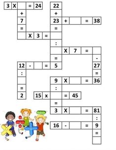 the crossword puzzle is filled with two children and one has three numbers on it