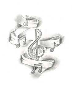 a pencil drawing of musical notes