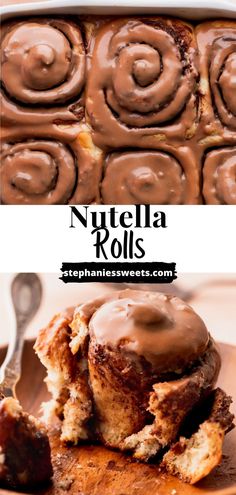 a plate that has some kind of dessert on it with the words nutella rolls above it