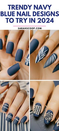 Discover 65+ Trendy Navy Blue Matte Nail designs! Stay ahead of fashion and be set to stun in 2024! Don't miss out, try them today! 💅 #nails Matte Nails Blue, Fall Nails Navy Blue, Winter Matte Nail Designs, Navy Fall Nails Ideas, Fall Blue Nail Designs, Navy Blue Nail Art Designs, Fall Navy Nails, Navy Blue Fall Nail Designs, Navy Matte Nails