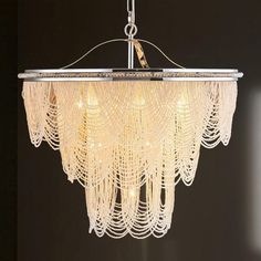 a chandelier hanging from the ceiling in a room