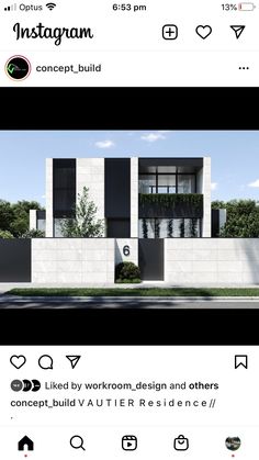 the instagram page on instagram com shows an image of a modern house with black and white accents