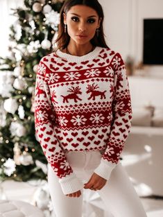 The thick Christmas sweater for ladies is made of high-quality and soft acrylic fabric, with delicate stitching, which perfectly matches the beautiful necklace, with a charming and elegant look.Product description1. This sweater has a snowflake pattern. It looks very cute, full of Christmas elements, very stylish and fashionable.2. The top is suitable for most scenes, very suitable for casual, daily, party or taking pictures, and also very suitable as a gift, especially at Christmas.Product attr Autumn Street, Reindeer Pattern, Trendy Christmas Outfits, Christmas Pullover, Raglan Sleeve Sweater, White Fashion Casual, Snow Flakes, Sleeves Clothing, Long Sleeve Knit Sweaters