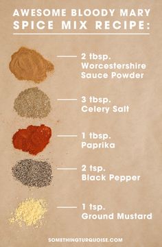 Make your own Mason Jar Bloody Mary Gift + Spice Mix! Spice Mix Recipes, Brunch Food, Wedding Brunch, Homemade Seasonings, Spice Mix, Party Mix, Spice Recipes