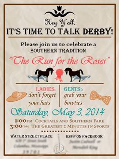 an advertisement for the event with horses on it's back and words that say it's time to talk derby