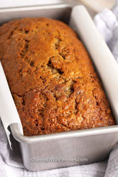 a loaf of banana bread in a pan