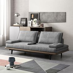 a living room scene with focus on the sofa