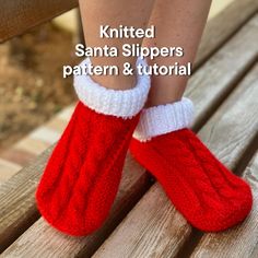 knitted santa slippers pattern and video