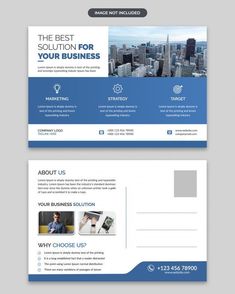 a blue and white business postcard template