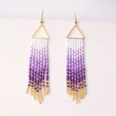 Love These Earrings. The Bead Work In Incredible. Lightweight. Beautiful Colors. I Have Many Others Sees Bead Earrings So Please Take A Look And Bundle Smoke Pet Free Home Offers Are Welcomed. Boho Purple, Gold Ombre, Bead Jewelry, Seed Bead Jewelry, Bead Earrings, Beaded Dangles, Art Stuff, Purple Gold, Seed Bead