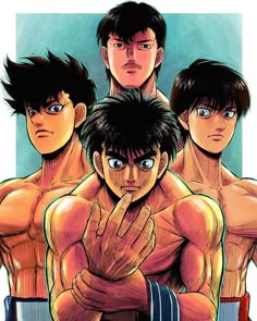 an image of three men with their hands on their chests and one man looking at the