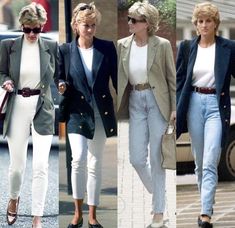 Princess Diana Preppy Style, Princess Diana Street Style 90s, Lady Diana Street Style, Princess Diana 90s Fashion, 90s Royal Fashion, Princess Diana 90s Outfits, Princess Diana Fashion Casual, Lady Diana Outfits Casual