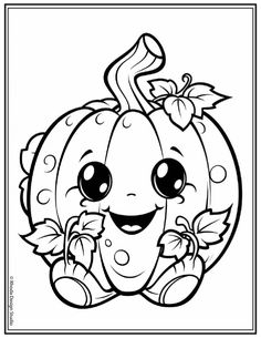 a coloring page with a cartoon pumpkin