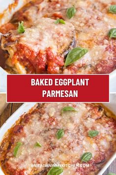 baked eggplant parmesan casserole in a white dish