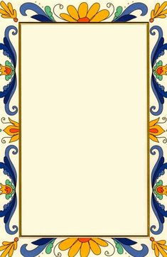 an ornate frame with blue, yellow and orange flowers