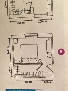 the floor plan for an apartment with one bedroom and two bathrooms in each room is shown