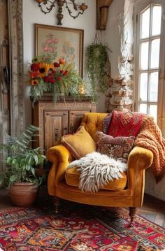 a living room filled with furniture and lots of plants