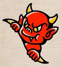 an image of a red devil with horns on it's head