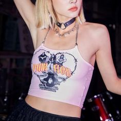 Sexy Pink Floyd Halter Top With Chain Hardware Neck Fastener , Edgy Tops For Music Festivals, Summer Punk Style Festival Tops, Punk Style Tops For Music Festivals, Edgy Pink Party Tops, Edgy Pink Tops For Party, Punk Tops For Music Festivals, Edgy Pink Top For Concert, Purple Tube Top, Top With Chain