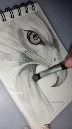 someone is drawing an animal's face with a pencil