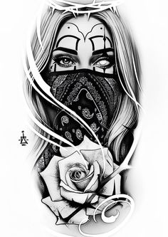 a drawing of a woman wearing a face mask and holding a rose