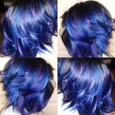 Fun little a line Bob i did blue hair purple hair Bob Purple Blue Hair Color Ideas, Hair Dye Ideas On Short Hair, Blue Hair On Short Hair, Blue And Purple Ombre Hair Short, Blue Hair With Purple Tips, Dark Blue And Purple Hair Highlights, Blue With Purple Hair, Blue And Purple Dyed Hair, Purple And Blue Hair Short