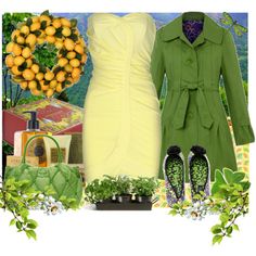 Yellow ruched dress with green Lemon Eucalyptus, Long Trench, Long Trench Coat, Sweetheart Dress, Iron Fist, Dresses Long