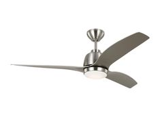 a silver ceiling fan with a light on it's blade and two blades in the middle