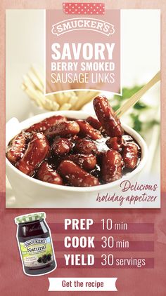 an ad for savory sausage links, with the price tag below it and description