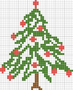 a cross stitch christmas tree with poinsettis on it's green branches