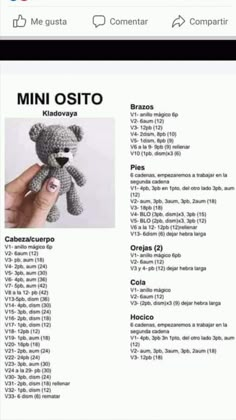 a hand holding a small teddy bear in it's right hand, with the instructions below