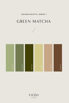 the color palette for green matcha is shown in shades of brown, beige and green