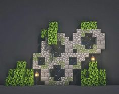 the pixel art is made with green and white squares, which look like they are floating in