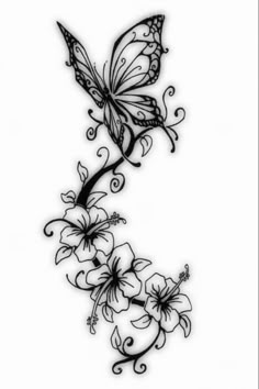 a butterfly and flowers tattoo design