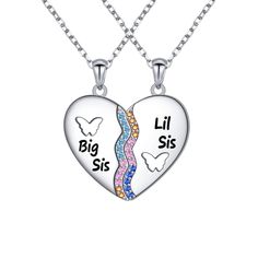 PRICES MAY VARY. 💕【Sisters Gifts from Sister】Having a sister is like having a best friend you can’t get rid of. These matching heart sister necklaces for 2 features butterfly with colorful cubic zirconia. Wherever we go, sisters' hearts are always together. 💕【MATERIAL】Real 925 sterling silver, engraved with “S925” , which is nickel-free, lead-free and hypoallergenic. Great gifts for sisters. 💕【SIZE】The big sis little sis necklace includes 2 necklaces, both necklaces' lengh chain are all 16+2 Matching Necklaces For Sisters, Sister Necklace For 2, Silver Double Heart Necklaces For Friendship, Valentine's Day Silver Necklace, Silver Heart Charm Necklace For Friendship, Silver Heart Pendant Jewelry For Friendship, Silver Double Heart Necklace For Friendship, Silver Heart Necklace For Friendship, Mother's Day Silver Necklace For Best Friend