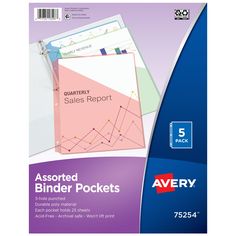 avery products assorted binder pockets, letter size, 5 / pack 73254