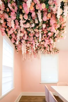 Flower Wall Ceiling, Pink Flower Ceiling, Faux Floral Ceiling, Flower Ceiling Bathroom, Pink Roses Decor, Faux Flower Wall Bedroom, Pink Bathroom Ceiling, How To Make A Flower Ceiling, Diy Flower Ceiling Decor