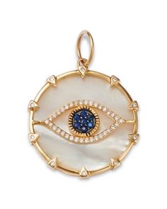 Nina Gilin 14K Yellow Gold Mother of Pearl Eye of Protection Diamond & Sapphire Pendant Simple Diamond Jewelry, Pretty Trinkets, Eye Of Protection, Charm Ideas, Hand Evil Eye, Sapphire Diamond Pendant, Eye Eye, Diamond Evil Eye, Evil Eyes