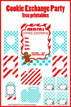 cookie exchangeable party printables for kids and adults with red, white and blue stripes