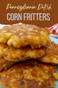 three corn fritters stacked on top of each other